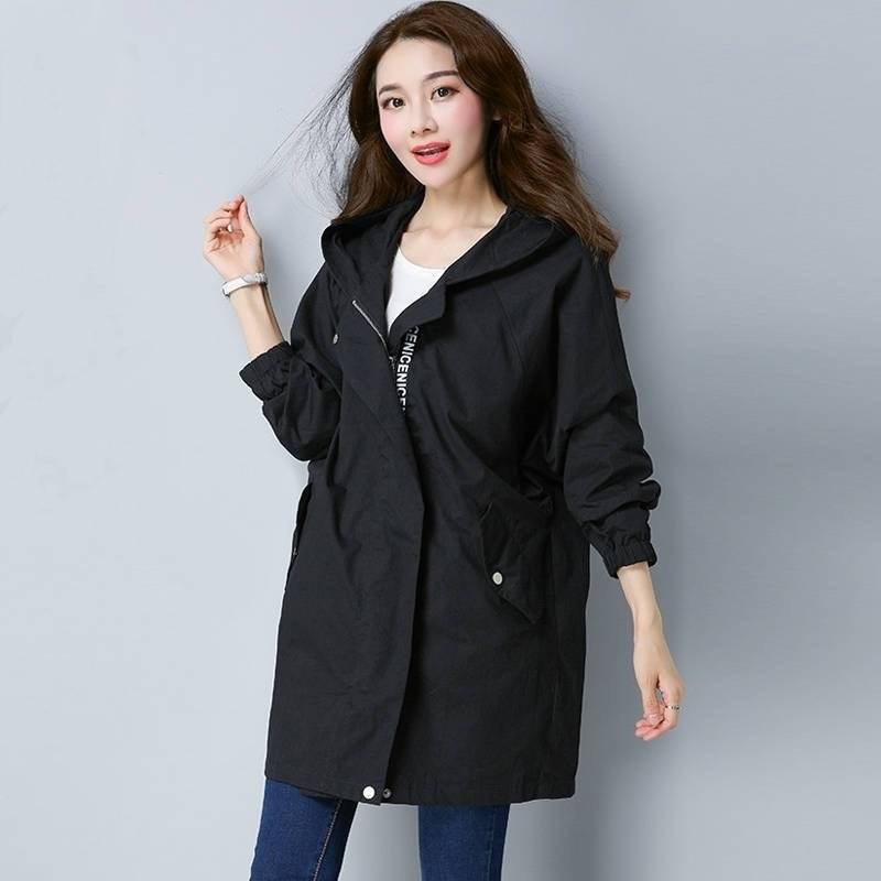 Femmes Trench Coat femme à manches longues mince à capuche manteau décontracté printemps lâche ajuster la taille fermeture éclair vêtements d'extérieur grande taille 5XL