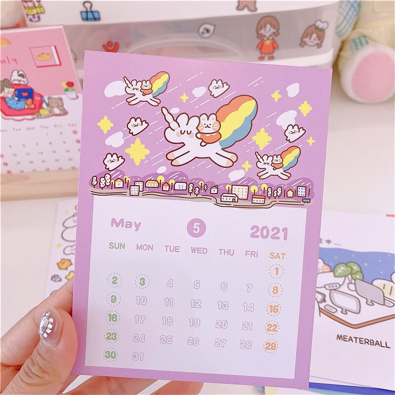 Rabbit Calendar Postcard Small Poster Cute Cartoon Wall Decoration Sticker Calendar Posing Props Children's