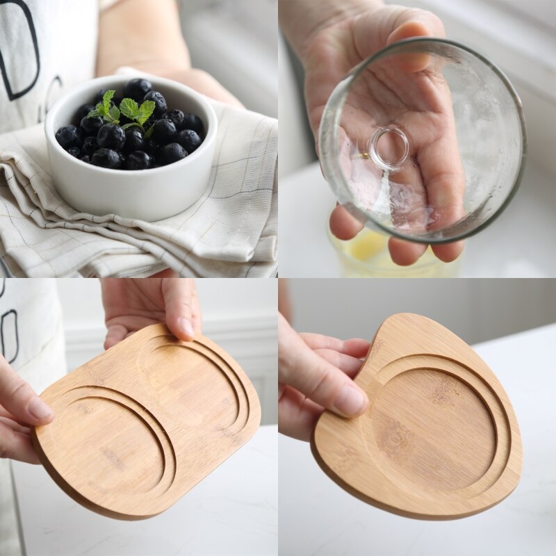 Ceramic cake bowl dessert plate bamboo tray with glass cover single / double dessert bowl pudding ice cream cup mx5311405