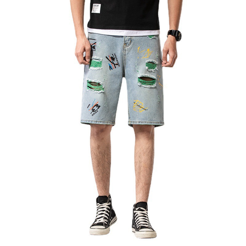 Lato bawełna z dziurami, dżinsowe szorty męskie porwane jeansy Retro jeansy męskie spodenki bermudy deskorolka Harem mężczyzna Jogger do kostek