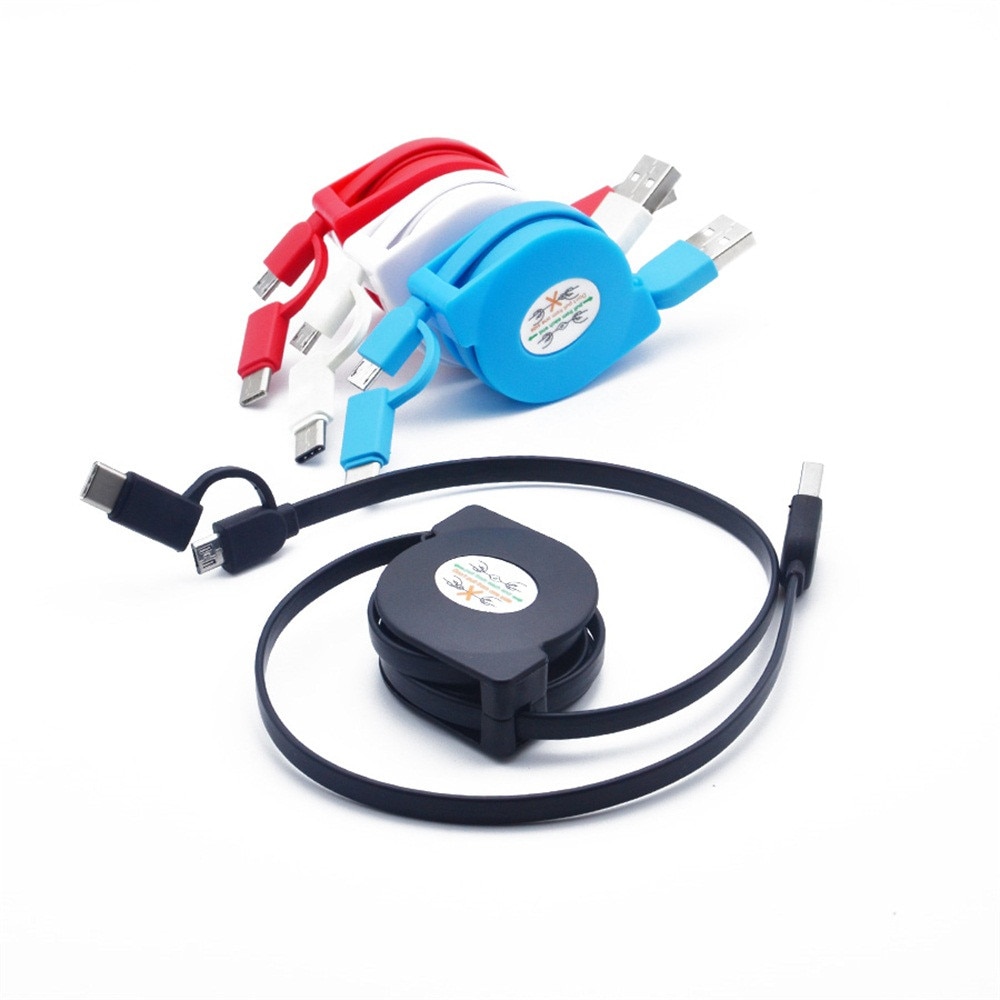 1m 2 in 1 usb-oplaadkabel voor iphone & micro usb & usb c-kabel intrekbare draagbare oplaadkabel voor iphone  x 8 samsung