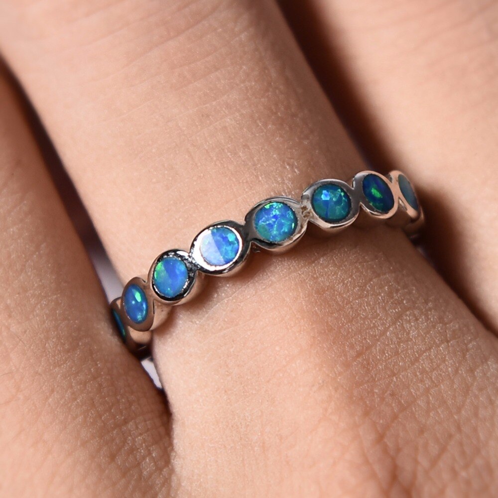 Anillo de plata de primera ley y ópalo de Fuego Azul para mujer, sortija redonda, plata esterlina 925, lujoso,