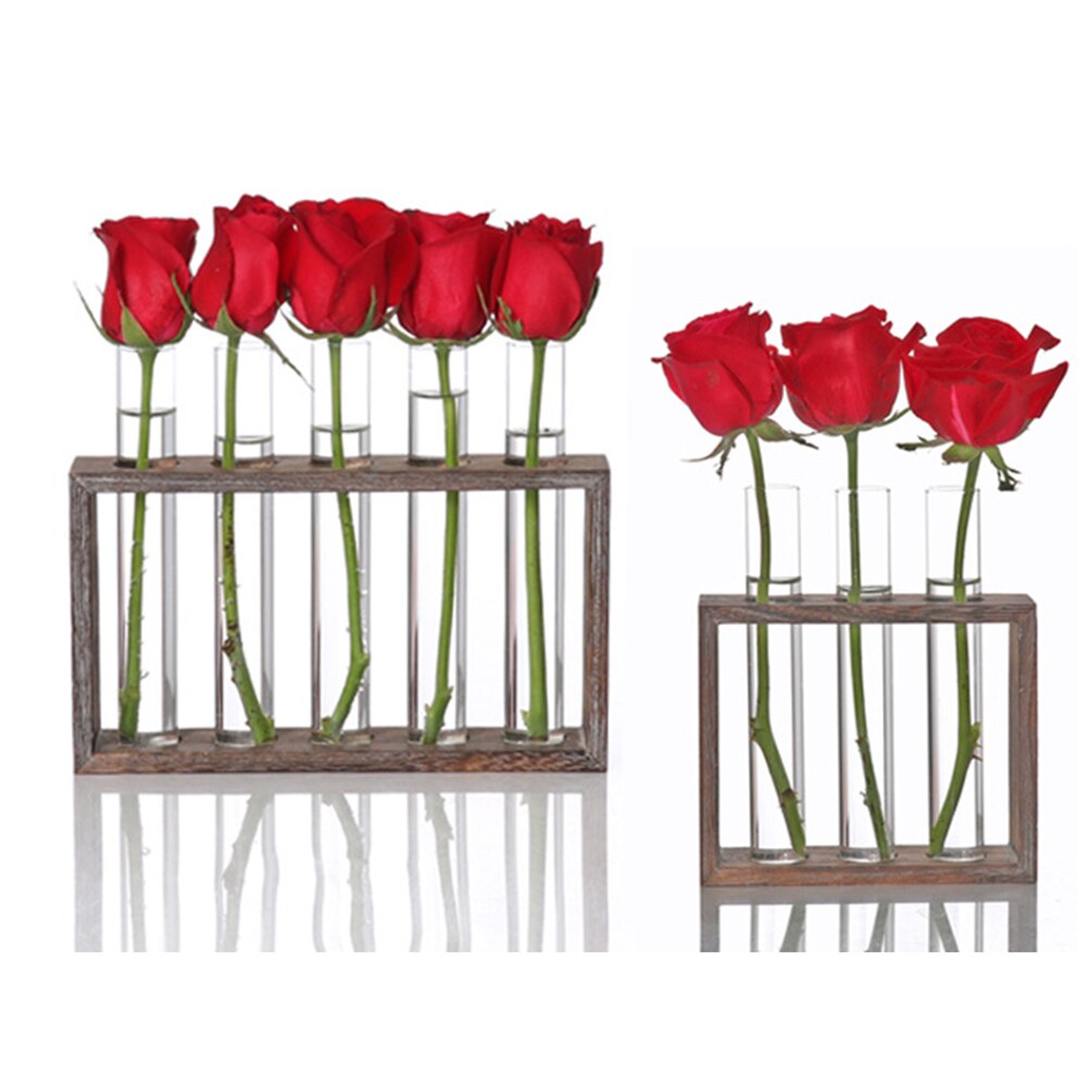 Moderne træ stativ bordplade glas vase reagensglas planter moderne urtepotter bordplade terrarium til hjemmekontor cafe indretning