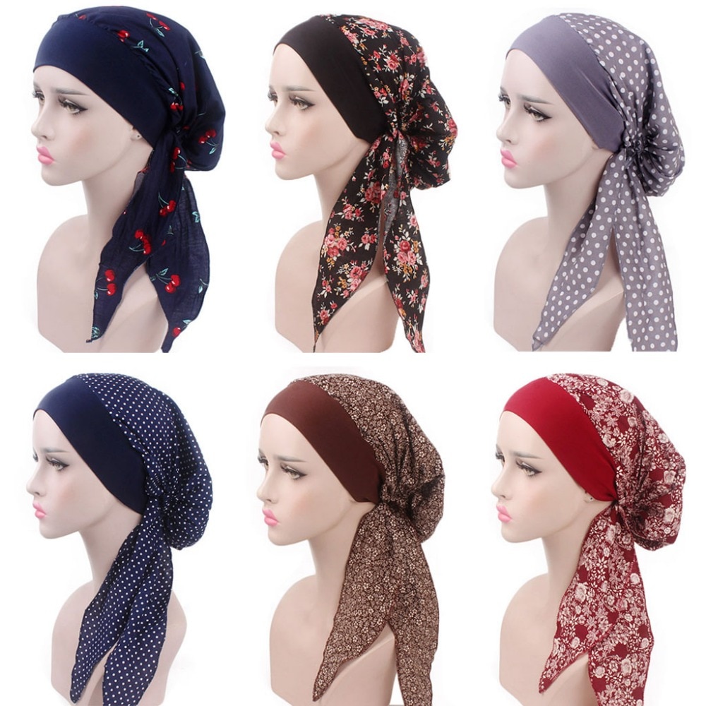 Kvinders kemo hat turban hoved tørklæder forbundet hovedbeklædning bandana elastikbånd blødt