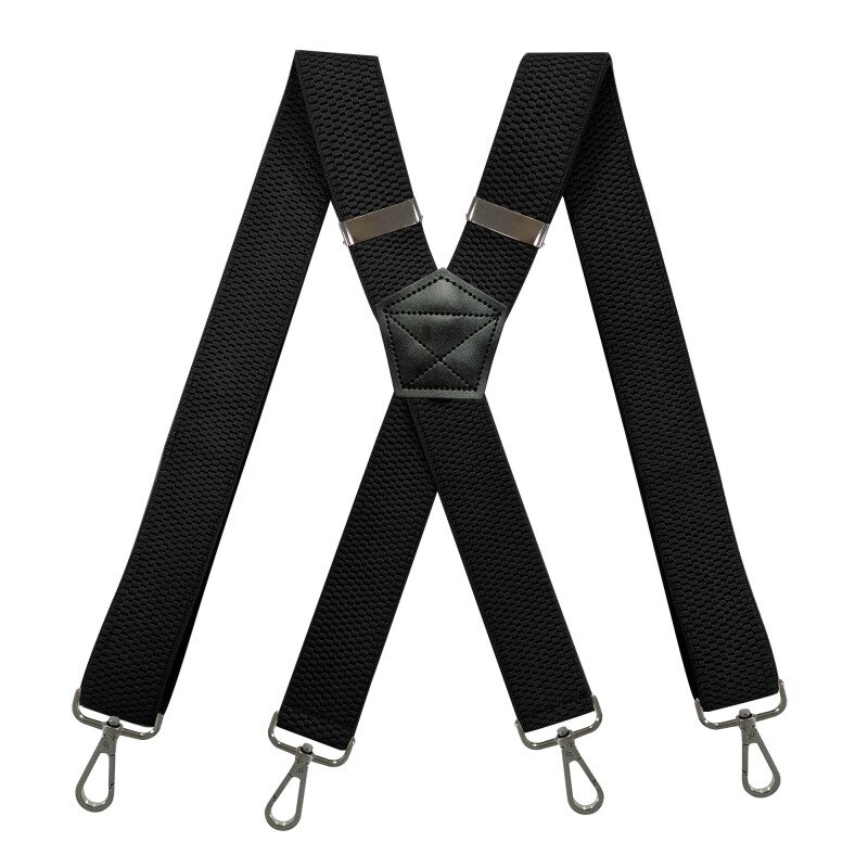 Heren Bretels 3.8Cm Breed X-Vorm Met 4 Swivel Snap Haken Verstelbare Elastische Biker Snowboard Broek Bretels zware Werk: Black