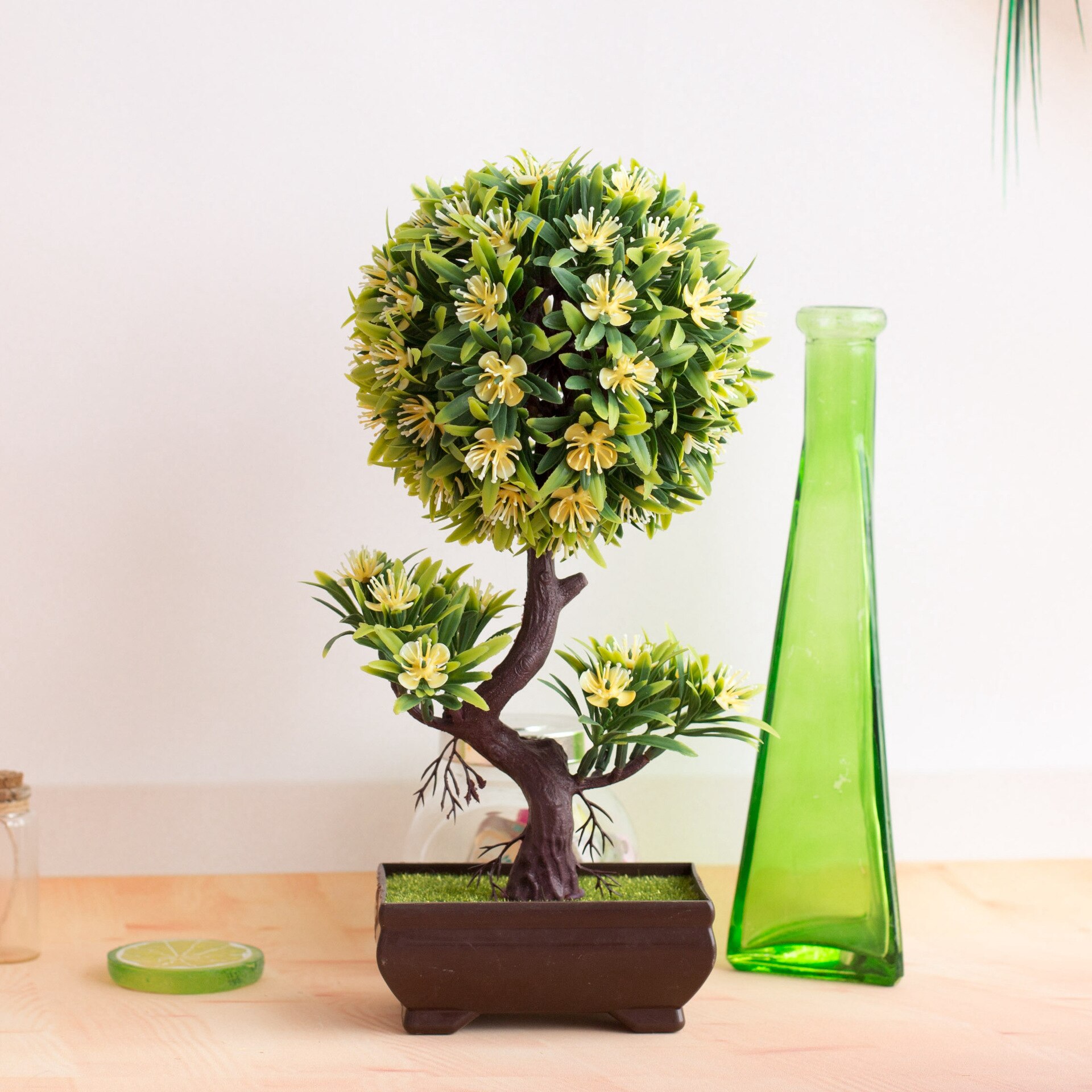 Árbol de flores de ciruelo en forma de S, bonsái Artificial, simulación de plástico, maceta pequeña, plantas, flores, mesa de hogar, decoración de jardín, 1 ud.: S meihua yellow