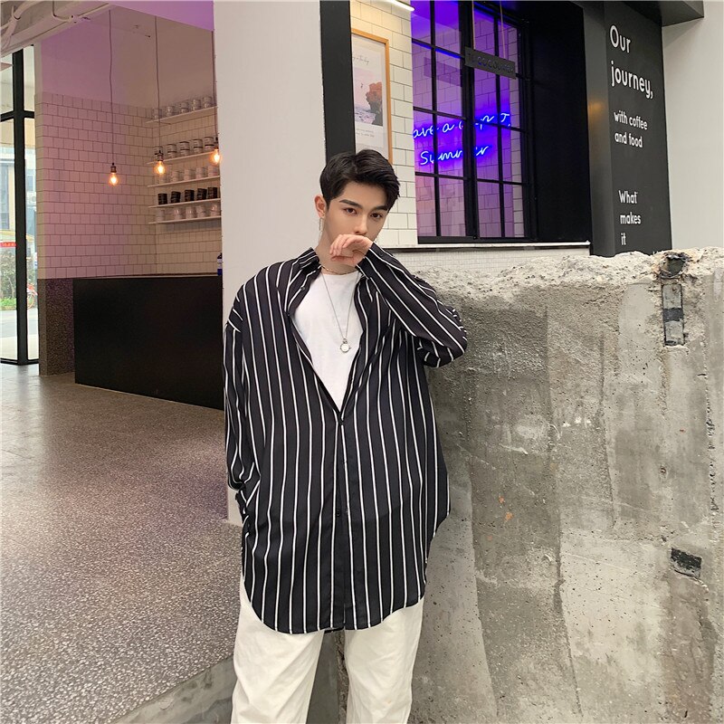 Hombres Streetwear Hip Hop suelta Casual camisas a rayas de hombre camisa de manga larga estilo playa prendas de vestir exteriores Cardigan