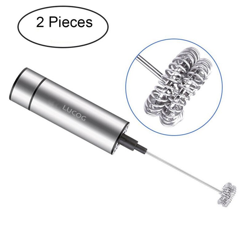 Lucog Dubbele Lente Garde Hoofd Elektrische Melkopschuimer Roestvrij Staal Handheld Melkschuimer Drink Mixer Voor Koffie Cappuccino