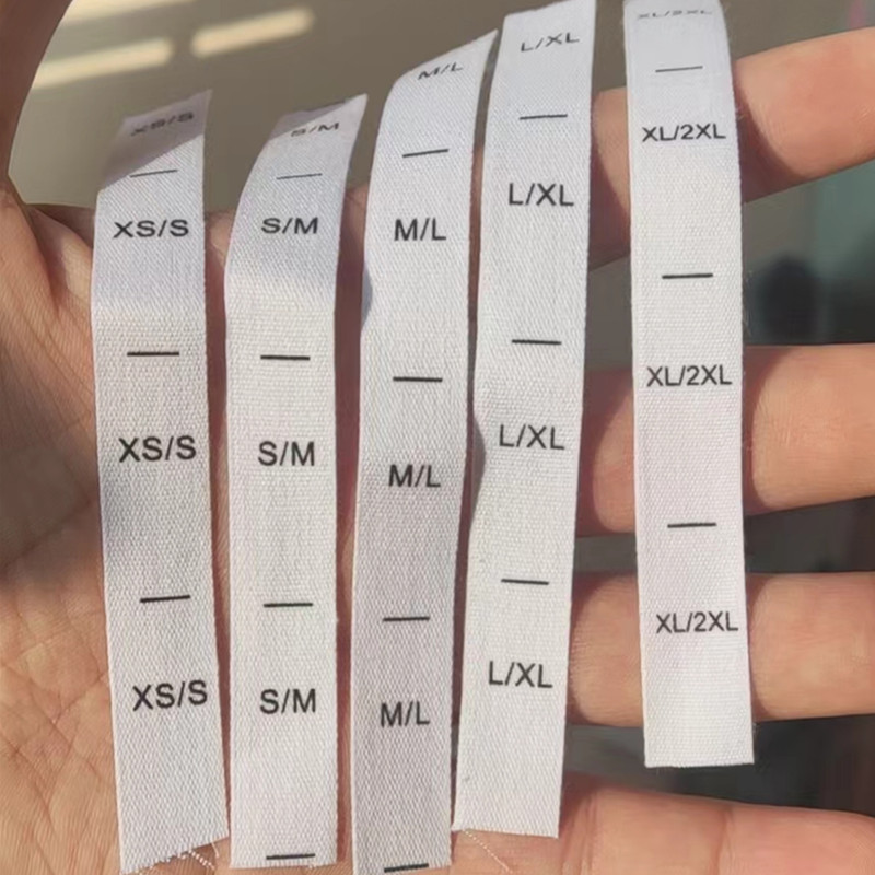 100PCS Wit Katoen Dubbele Maat Label voor volwassen XS/S S/M M/L L/XL XL/2XL Kledingstuk Print Doek Maat Etiketten