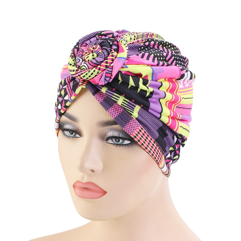 Trendiga bohemien tryckt tallrik blomma hijab kepsar afrika wrap huvud turban hatt redo att bära inre hijabs för kepsar turbante motorhuv: 3