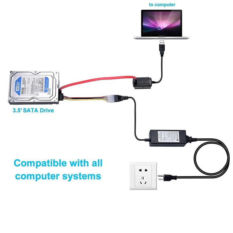 Sata/pata/ide till usb 2.0 adapter konverterkabel för hårddisk disk 2.5 &quot; 3.5 hårddiskar fe för hårddiskdisk