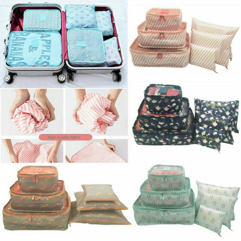 Unisex 6pcs Stampa Sacchetto di Immagazzinaggio di Corsa Vestiti Biancheria Intima Cosmetici di Cortesia di Imballaggio Imballaggio Cubi Risparmio di Spazio Dei Bagagli Del Sacchetto