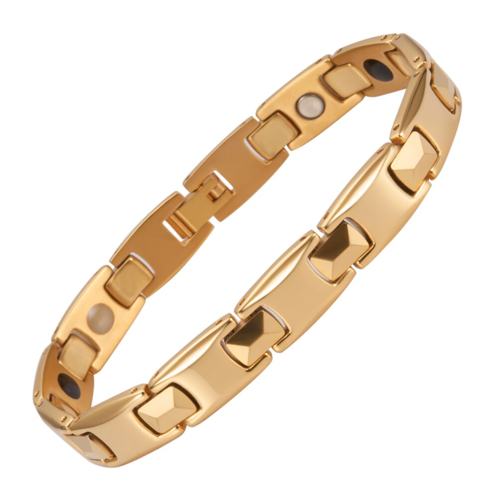 Wollet Gold Titanium Bracelet for Men Birthday Idea with 5 in 1 Magnets 21.5cm/10mm (TIB-4705G)