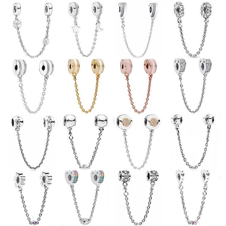 Insignia, fleur de marguerite scintillante, lune et étoiles Arcs d'amour, breloque chaîne de sécurité, perles en argent Sterling 925 idéal pour Bracelet