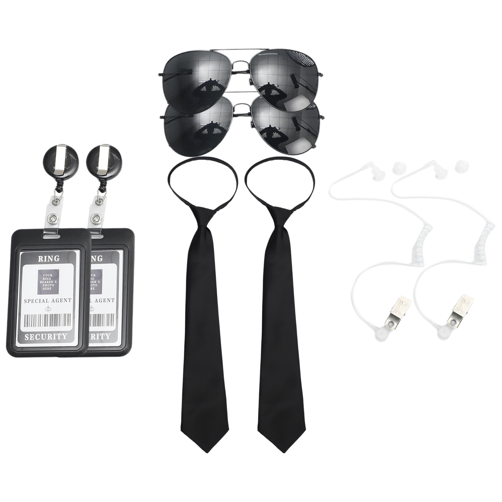 Set di accessori per agenti Cravatta Tappi per le orecchie Occhiali da lavoro di marca Cappello Servizio di sicurezza segreto Costume per adolescenti Adulti Gioco cosplay Festa