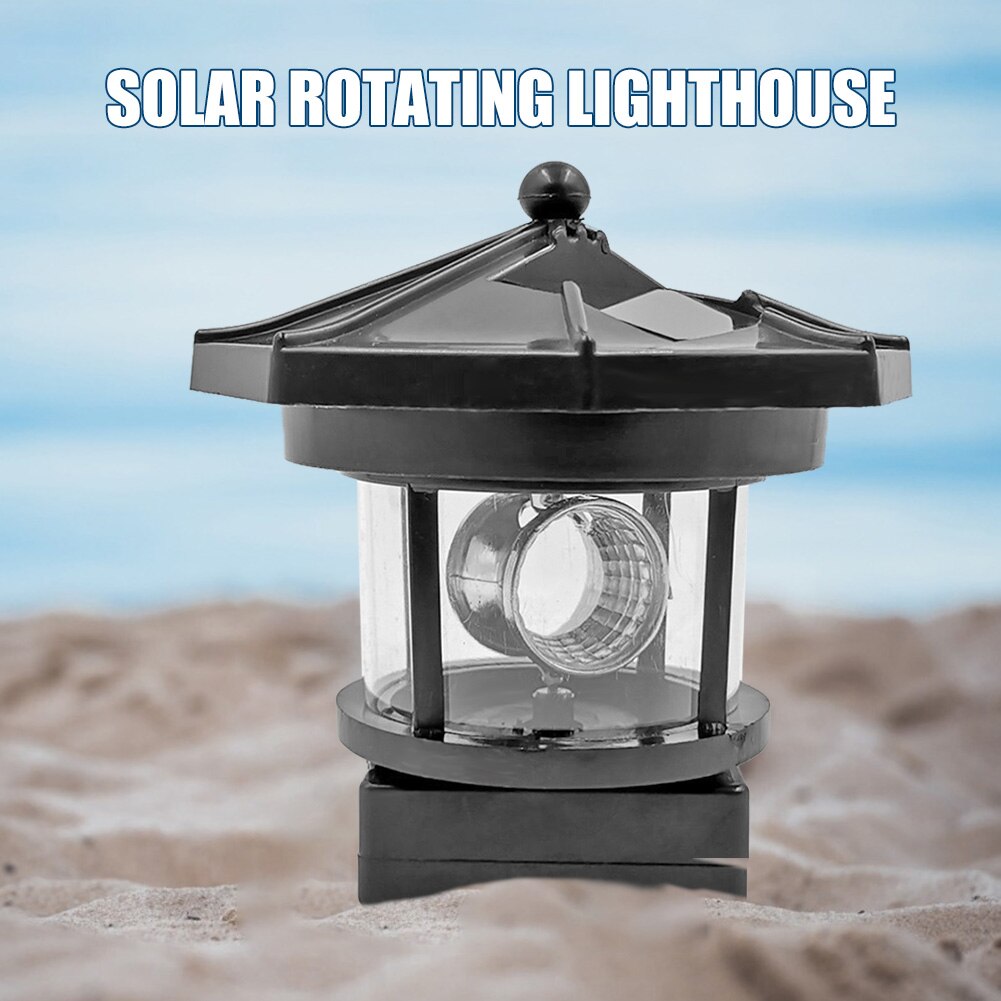 Lighthouse Shape Solar LED Light Garden Fence Yard Outdoor Decoration Smart Sensor Beacon Rotating Beam Lamp