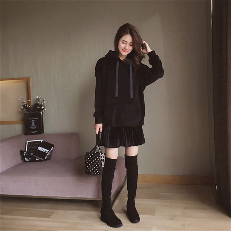 Mode Hoodies Sets Vrouwen Oversized Herfst Winter College Stijl Korte Rok Past Plus Fluwelen Dikke Hoodie Rok Tweedelige set: 4XL