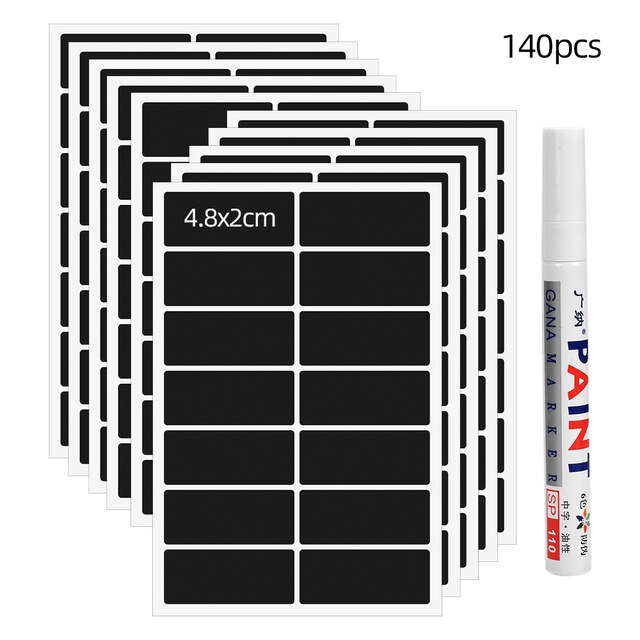 Étiquette autocollante pour épices de cuisine, étanche, avec stylo marqueur, pour bocaux et bouteilles, 48 pièces/ensemble: 140pcs Rectangle