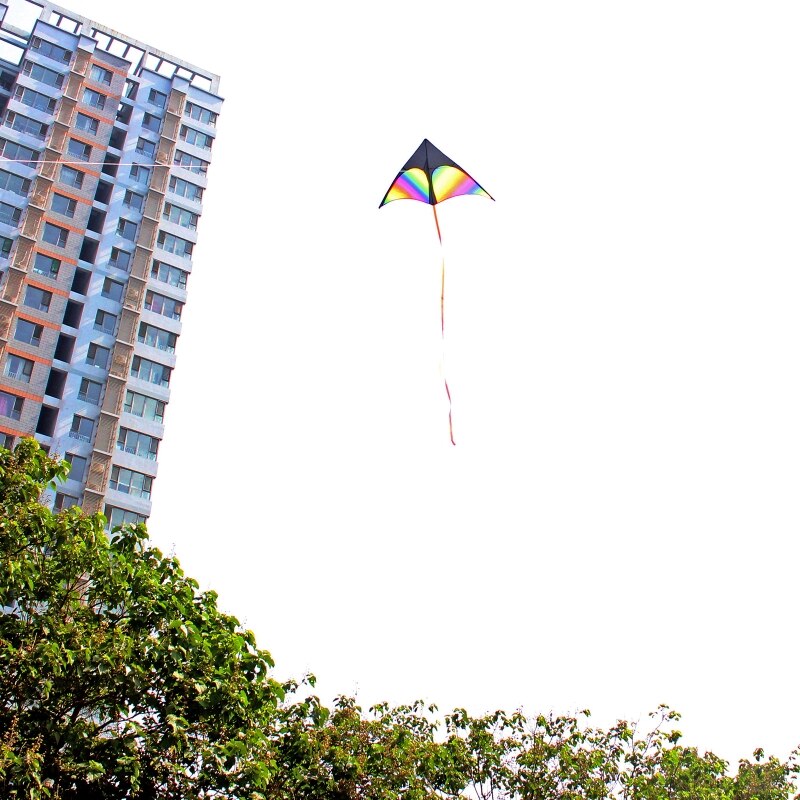 Rainbow Triangle Kite with Line Board Outdoor Fun Game Sports Activities Long Tail Flying Toys for Adults Kids Education