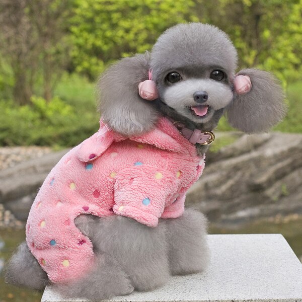 Jumpsuit jumpers outfit lille kæledyr hundetøj fleece tøj med hættetrøjer teddy efterår vinter hvalp tøj hund kostume: Lyserød / S