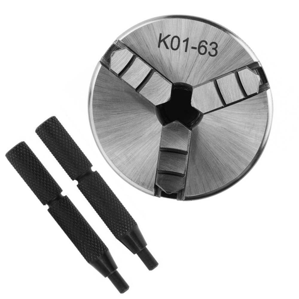 3 Jaw Klauwplaat 63mm Veiligheid Mini Draaibank Klauwplaten K01-63 3-kaak Zelfcentrerende Klauwplaat + Chuck aansluiten staaf: K01-63 Chuck