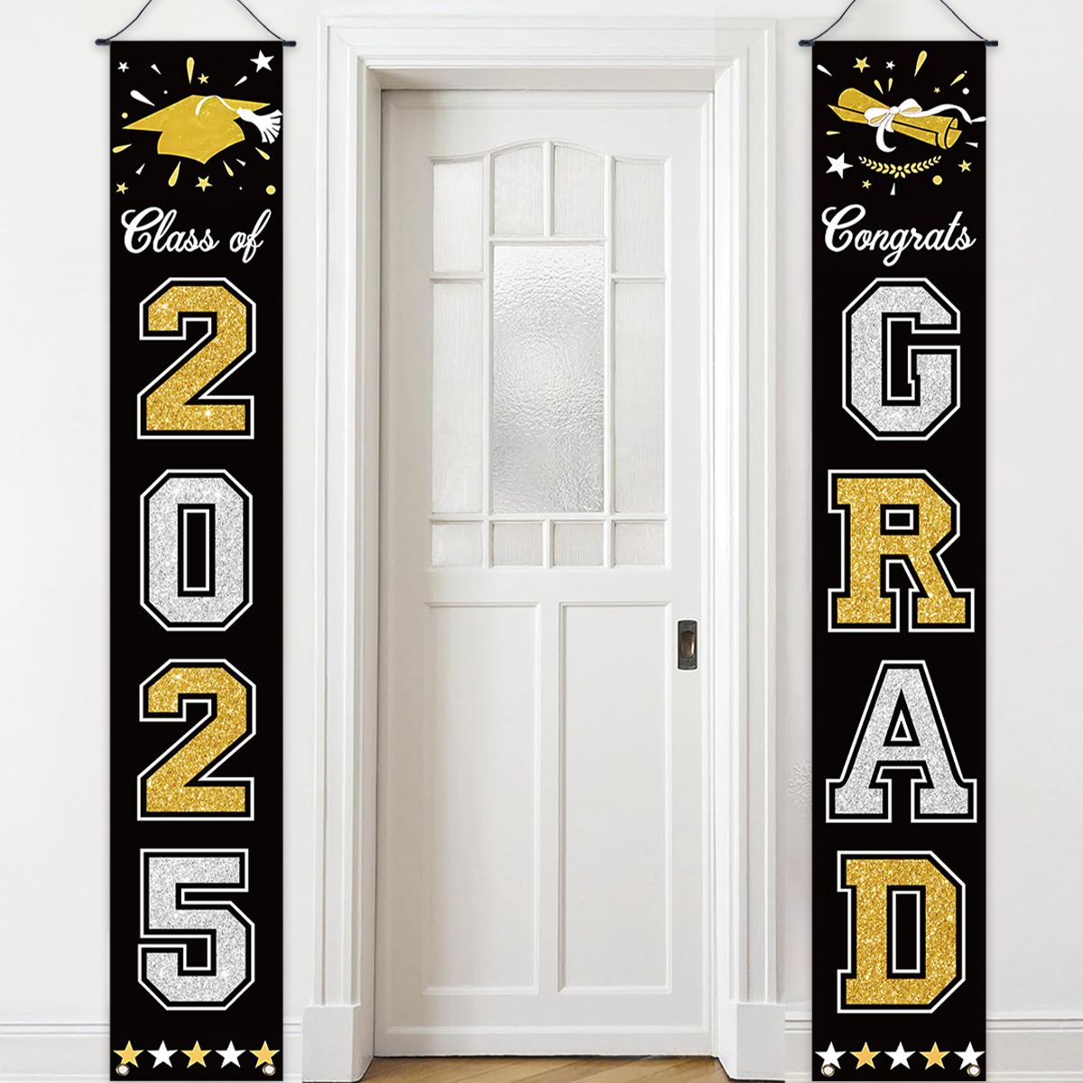 Decoración para de graduación, pancartas de coplas para puerta, clase de 2025, felicidades, letrero colgante para porche de graduación, suministros para de celebración en el hogar
