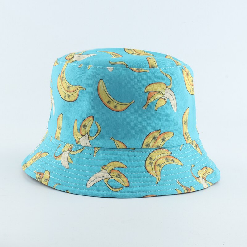 Panama Bucket Hat Men Women Summer Bucket Cap Banana Print Bob Hat Hip Hop Gorros Fishing Fisherman Hat: blue banana
