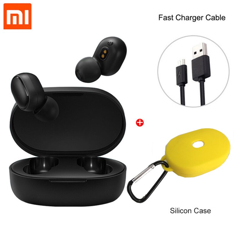 Xiaomi-auriculares Redmi Airdots TWS con Bluetooth 5,0, auriculares inalámbricos estéreo de graves con micrófono, auriculares manos libres con Control IA: Global yellow case