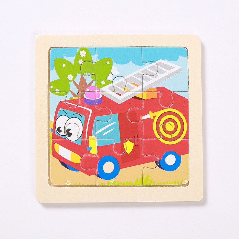 Mini Size 11*11CM Kids Toy Wood Puzzle Wooden 3D Puzzle Jigsaw for Children Baby Cartoon Animal/Traffic Puzzles Educational Toy: Fire engine