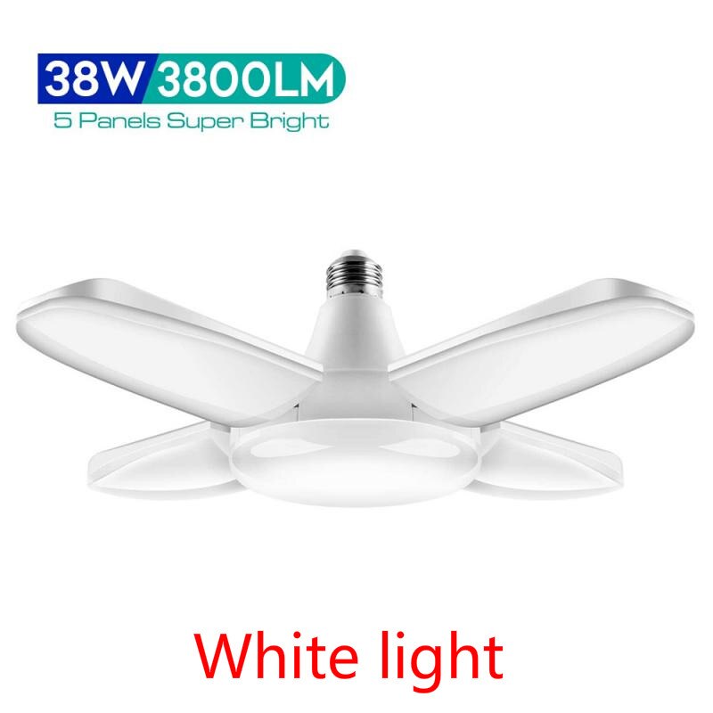 E27 Led Lamp Fan Blade Timing Lamp 38W Opvouwbare Led Lamp Lampada Voor Thuis Plafondlamp Vervorming Garage plafond Lamp: White light