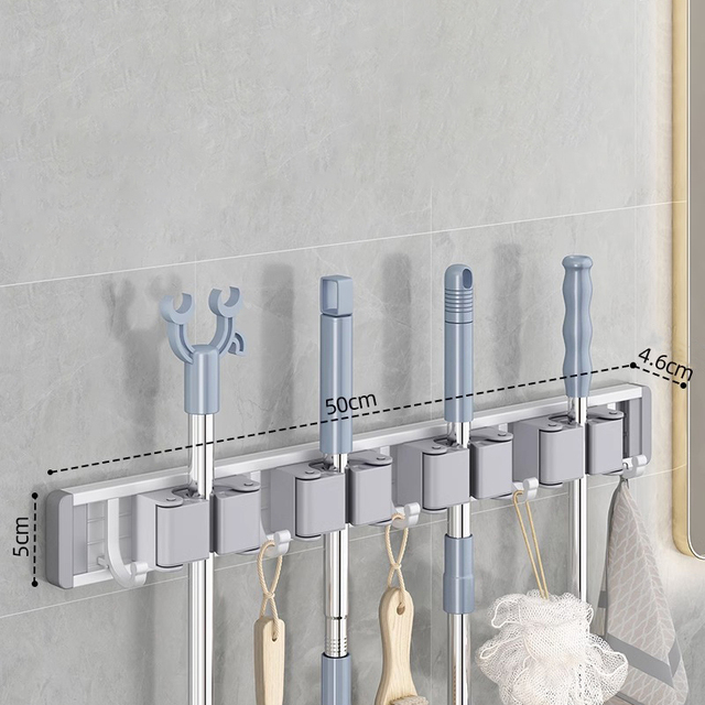 Mop en Bezem Organizer Mop Houder Rack Mop Houder Wandmontage Sterke Bezem Mop Houder Zelf Met 5-Haken Organisatoren Hang Bezem: Paars
