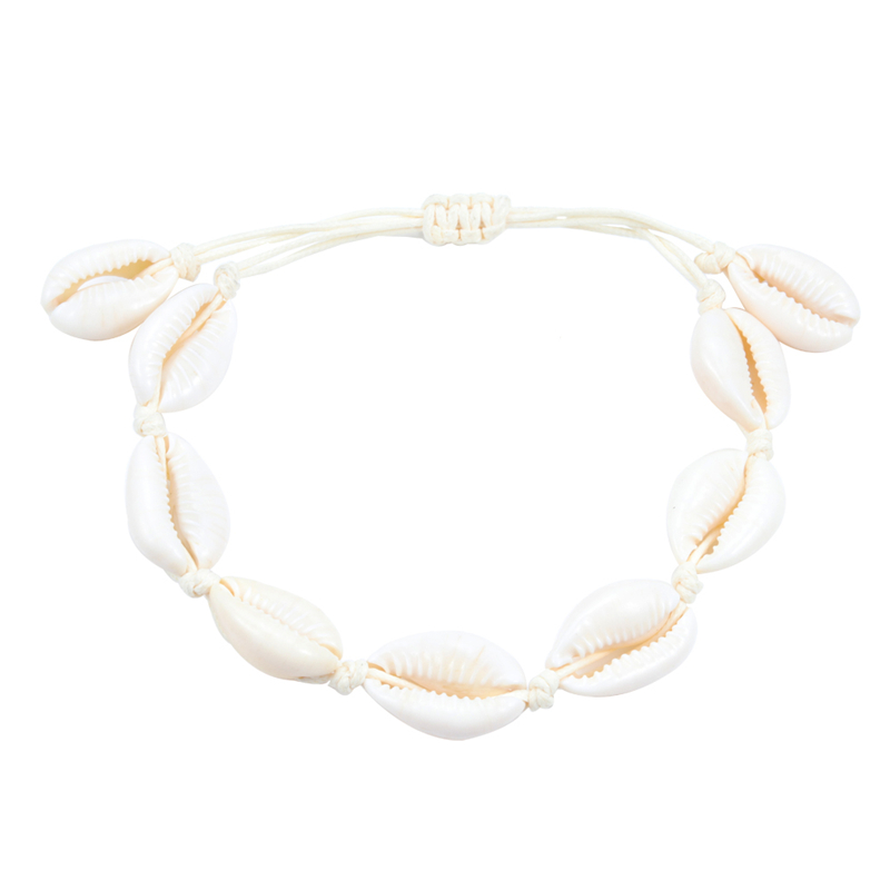 Collar de conchas marinas para mujer, Gargantilla de conchas marinas naturales, pulseras de conchas de verano, cadena de cuerda hecha a mano, joyería: Bracelet Beige