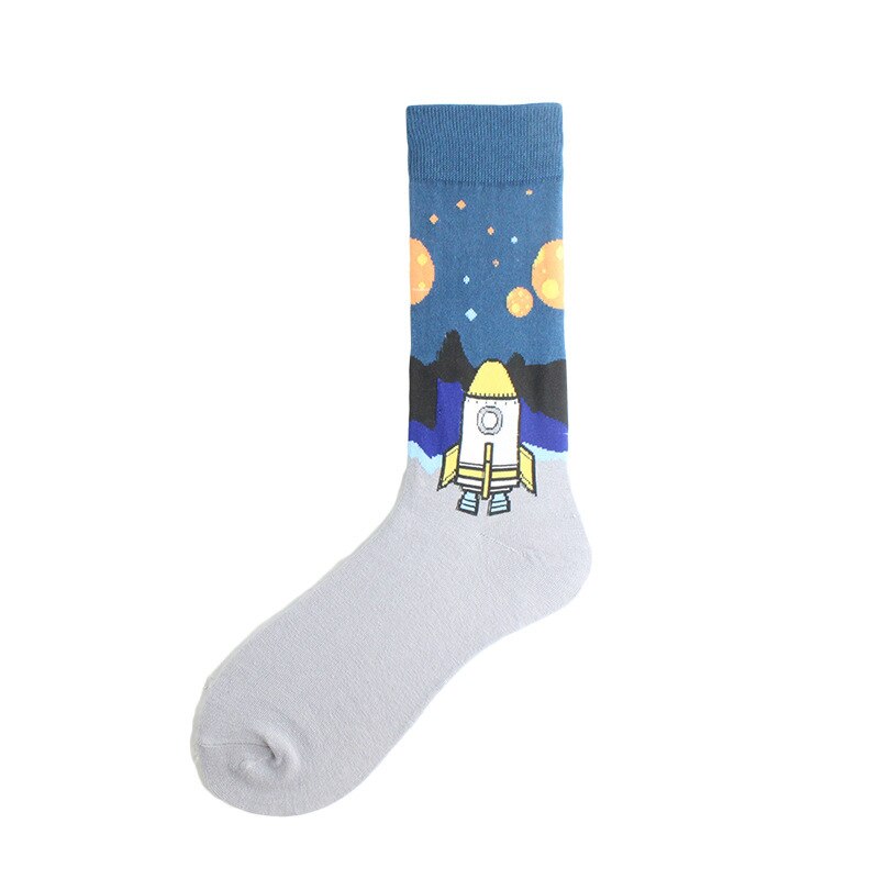 Automne hiver coton chaussettes de noël pour hommes Alien planète astronaute espace drôle dessin animé chaussettes Harajuku Sox: 8