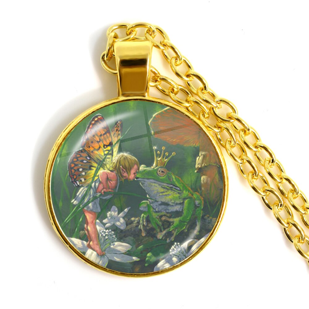 Nouvelle chaîne artisanale Vintage grenouille fée pendentif collier verre Cabochon femmes charme bijoux colares e correntes feminino