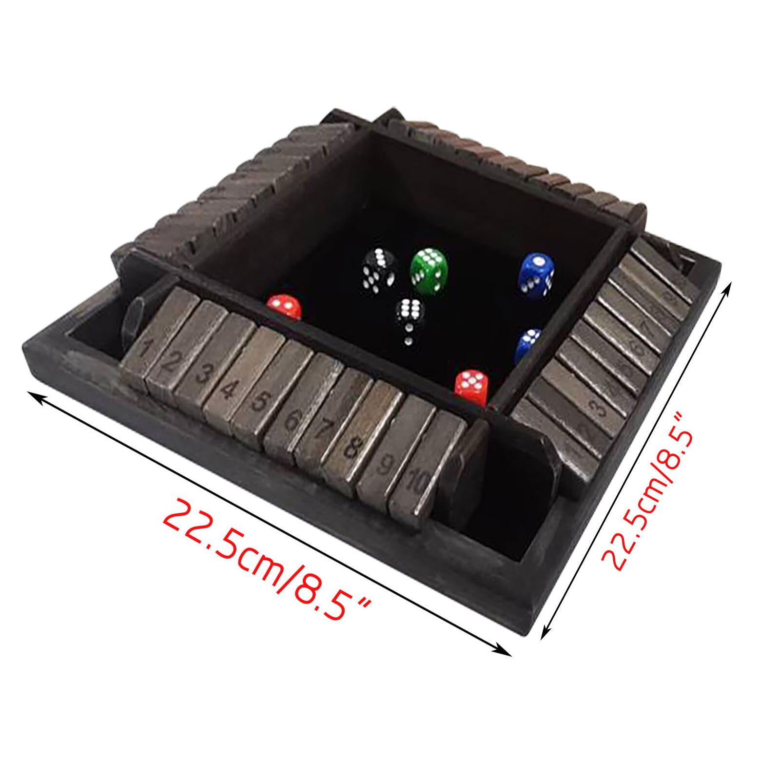 Shut The Box Dice Board Traditional Four Sided Wooden 10 Number Pub Bar Board Dice Game Set for 4 People Pub Bar Party Supplies