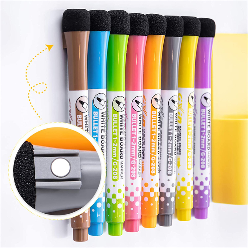 Stylos pour tableau blanc 8 couleurs, stylo magnétique à base d'eau avec capuchon effaçable, pointe Fine, peinture magnétique pour enfants, maison, bureau, école