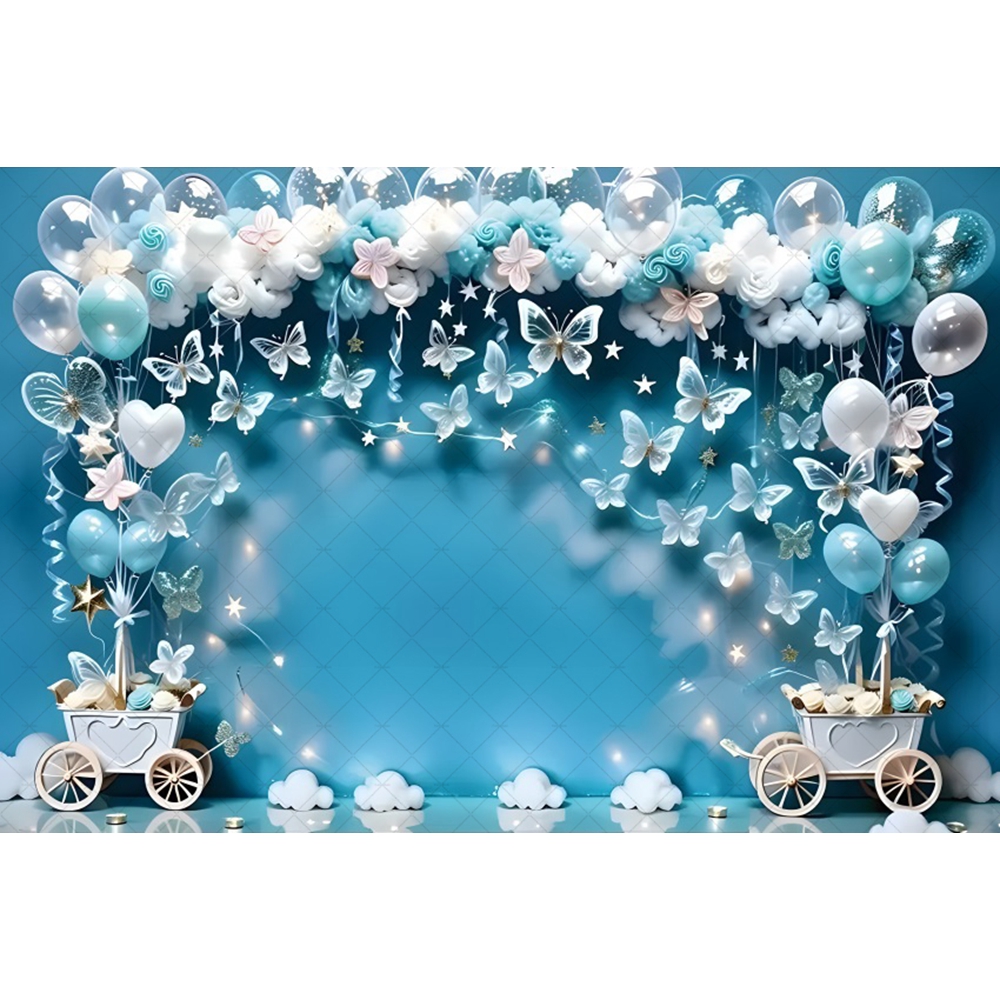 Butterfly Arch Door Balloons Backdrop Baby Shower Happy Birthday Banner Background for Photography Party Decoration Photozone: Coffee / 272*1000