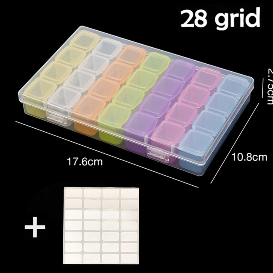 28/56/64 Grids Diamond Painting Storage Box Tool Accessories Bead Container Rhinestone Diamond Embroidery Stone Organizer: 1pc 28 Colorful