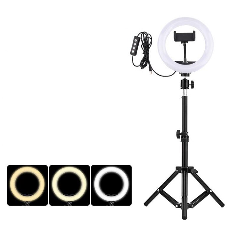 Dimmable LED Selfie Ring Light with Tripod USB Selfie Light Ring Lamp Big Photography Ringlight with Stand for Cell Phone Studio
