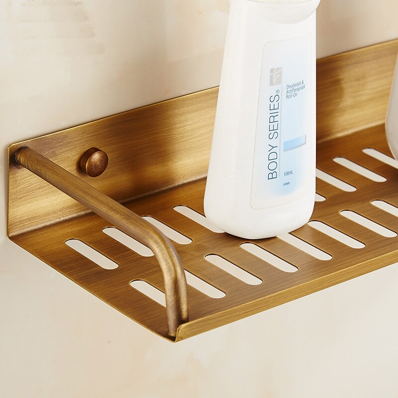 40/50cm Antique copper single tier bathroom shelves rack, Kitchen brass retro style square wall mounted storage shelf