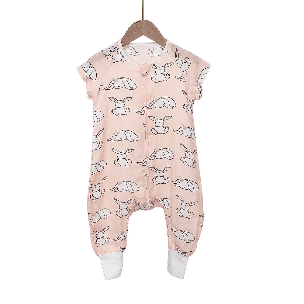 Sac de couchage d'été à manches courtes, en coton et bambou, pour bébé, avec Protection contre les coups de pied, motif dessin animé, pour garçons et filles de 1 à 3 ans: Rabbit / L 91-100CM