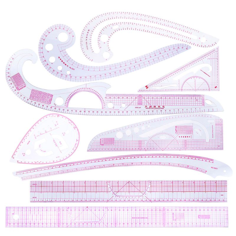 9Pcs/set Sewing French Curve Ruler Measure Dressmaking Tailor Drawing Template Craft Tool