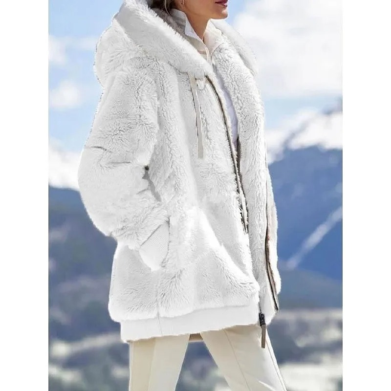 2024 hiver femmes manteau décontracté à capuche fermeture éclair dames vêtements cachemire femmes polaire veste couleur unie dames manteaux: L / Marron