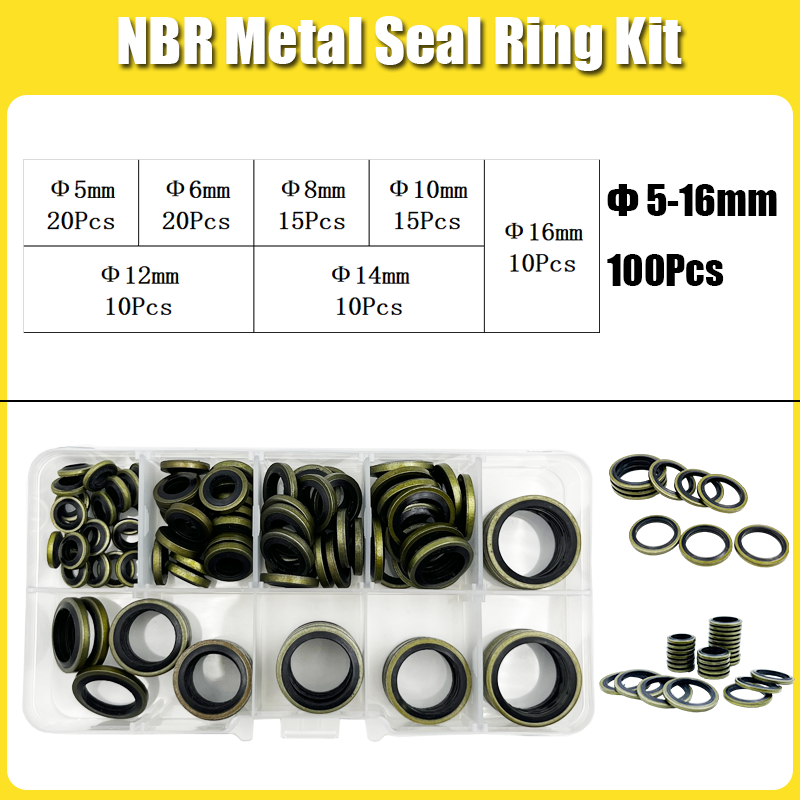 Rondella di tenuta in metallo NBR rondella di tenuta ad alta pressione resistente tutto'olio idraulico vite di scarico dell'olio O-squillare in gomma combinata impostato di rondelle di tenuta del tappo del tubo: grigio