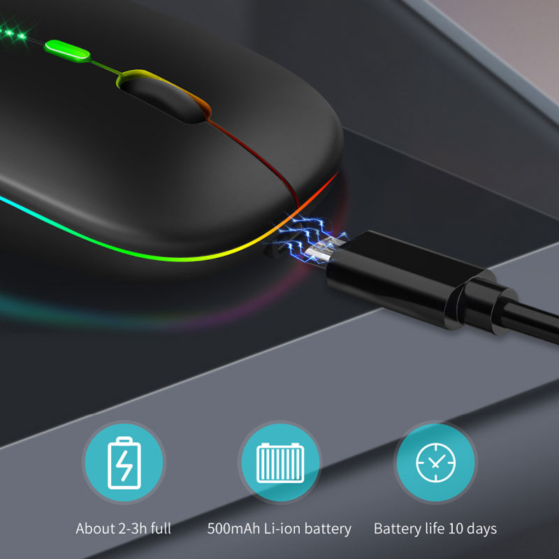 Bluetooth 5.0 Wireless Mouse For Laptop Computer PC Macbook Gaming Mouse 2.4GHz With USB Rechargeable RGB Light Power Indicator