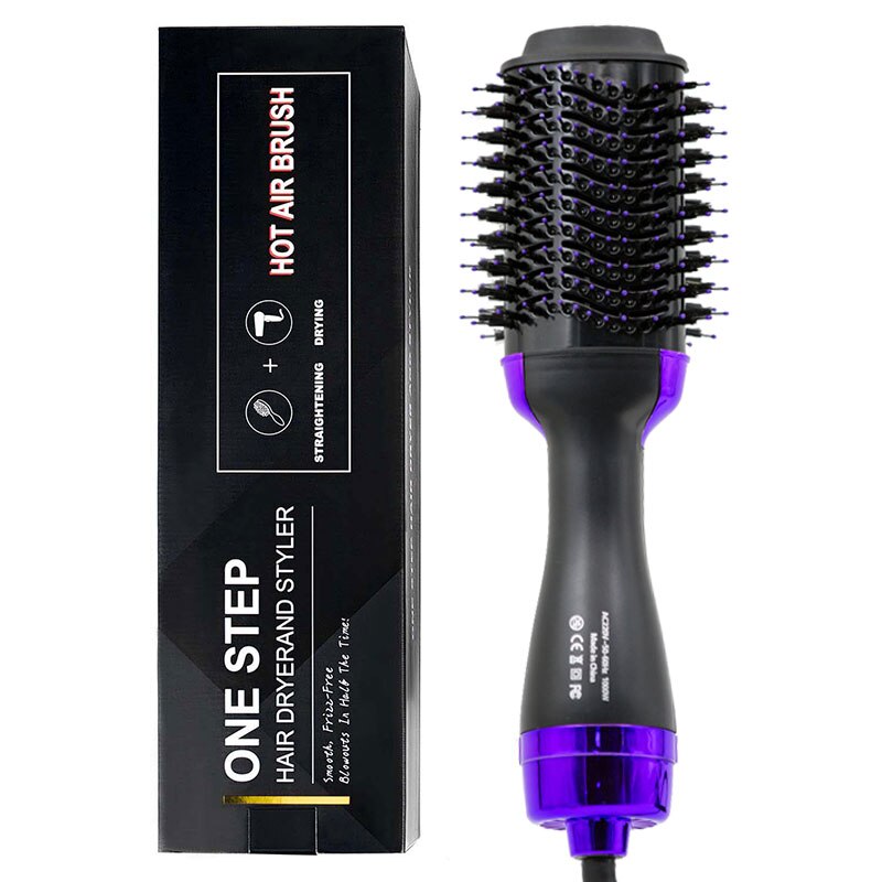 Cepillo secador de pelo, cepillo de aire , voluminizador, secador de pelo, alisado, rizado, salón, secador de iones negativos: Purple-Black / UK