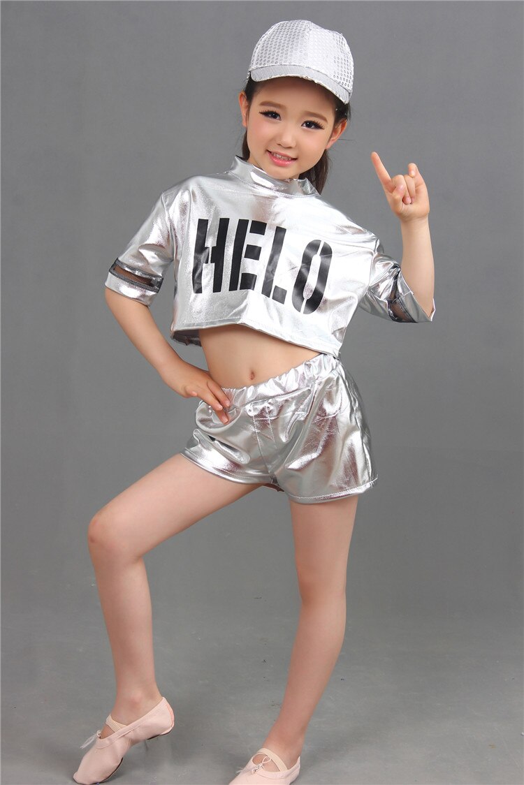 Children's Jazz Dance Modern Cheerleading Costumes Hip Hop Boy Girls Dancing Top And Pants Sequins Performance Clothing Set