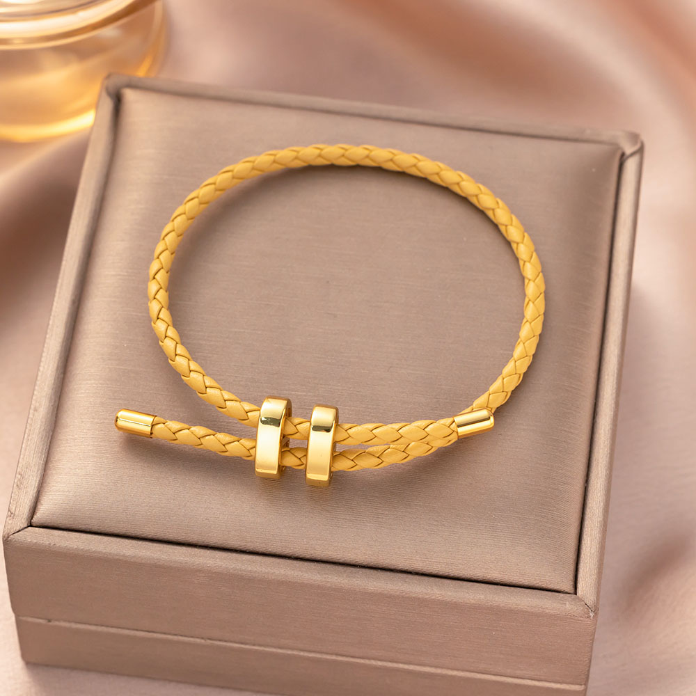Pulsera de cuerda impermeable de alambre ajustable, hebilla dorada de acero inoxidable, pulseras trenzadas hechas a mano para mujeres y niñas, joyería de: Color marrón amarillo
