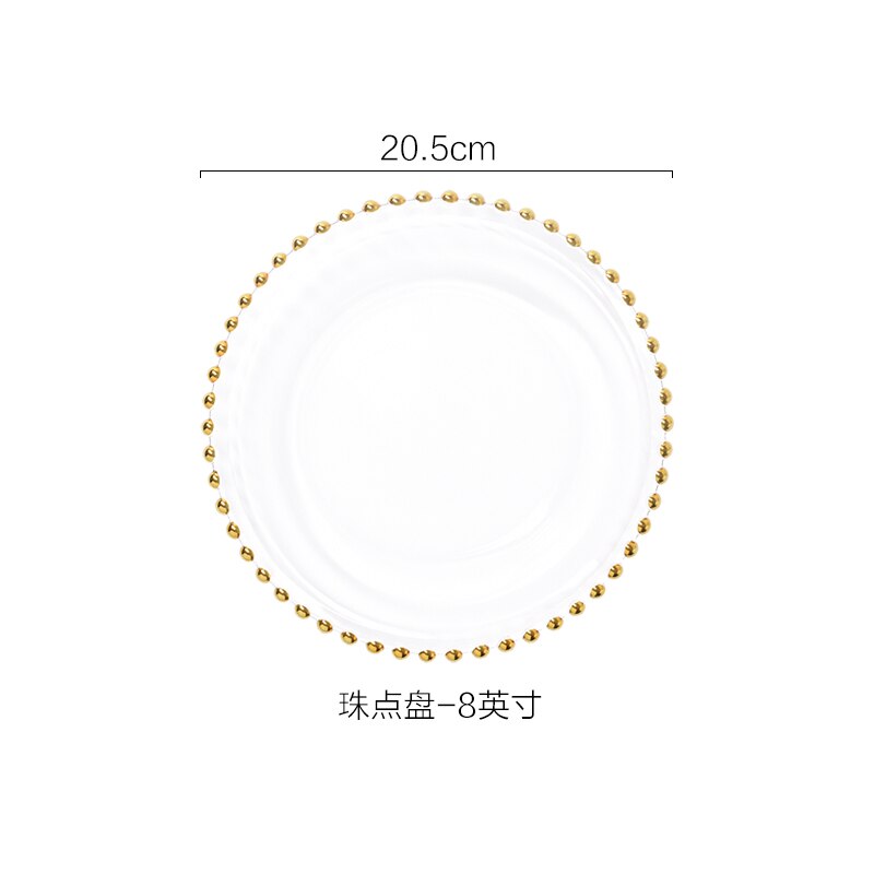 Dinnerware Set Plates Nordic Gold Bead Glass Charger Plate for Dinner Decorative Salad Fruit Wedding Plate Dinner Platos: Glass - 8 inches