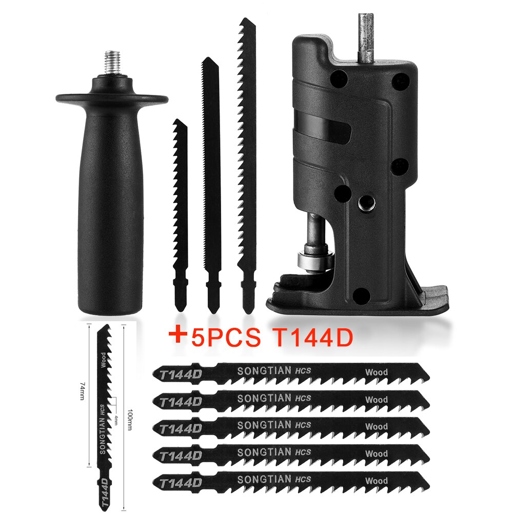 Vastar-Adaptador de sierra recíproca portátil, taladro eléctrico a sierra eléctrica para madera, herramienta de corte de Metal con hoja de sierra: plus 5pcs T144D